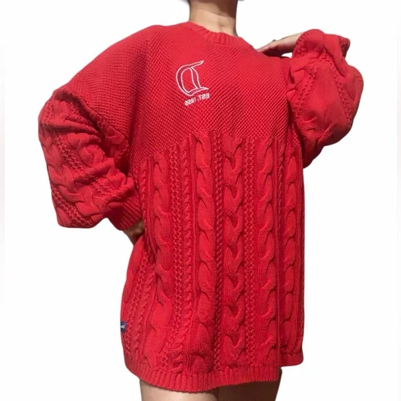Disneyland Resort Large Spirit Red Cable Knit Jersey Crewneck Pullover Sweater - Picture 1 of 16